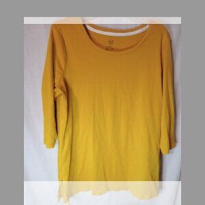 (O) Isaac Mizrahi Live Woman's 3/4 Sleeve T Shirt 1X Yellow NWOT
